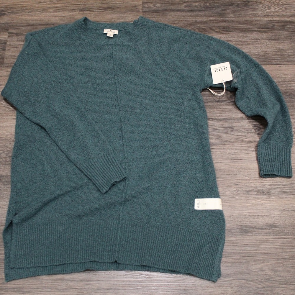 NWT a.n.a. Teal‎ Green Knit Sweater Small Long Sleeve Tunic Pullover